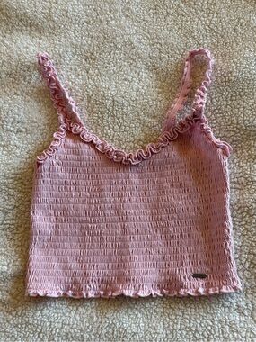 Hollister Baby Pink Smocked Ruffle Crop Tank Top Y2K Coquette Small